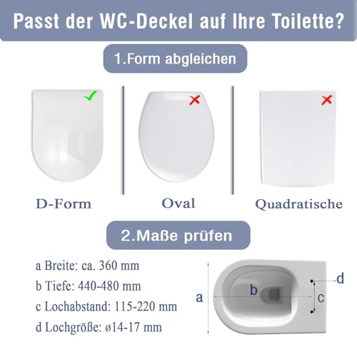 Mokukii WC-Sitz mit Absenkautomatik & Quick-Release Weiß D form antibakterieller toilettendeckel aus Urea-Duroplast hygienisch easy clean abnehmbar einfache Montage bis 150 kg belastbar