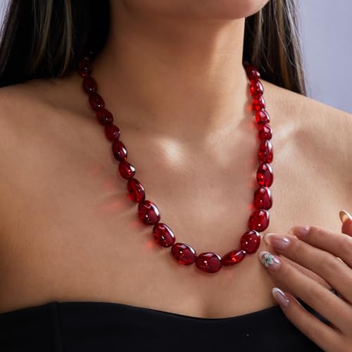 RINHOO Handmade Amber Necklace Irregular Baroque Beaded Choker Multicolor Statement Resin Jewelry Handcrafted Healing Necklace for Women Men (Red-2) — view 4