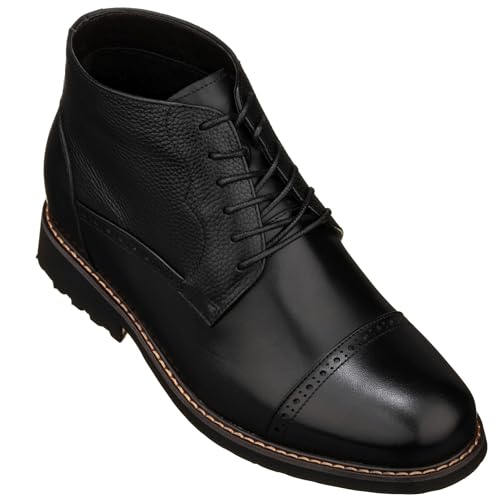 Image of CALTO Men's Invisible Height Increasing Elevator Shoes - Black Leather Lace-up Cap-toe Boots with Inner Faux Fur - 3.2 Inches Taller - Y41083 - Size 10.5 D(M) US