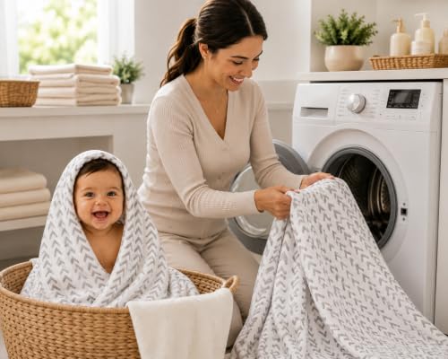 Image of 100% Cotton Muslin Baby Swaddle & Bath Towel, 120 x 120 cm (47 x 47 Inches),Soft & Breathable Newborn Baby Swaddle Wrap,Lightweight Cotton Baby Blanket, 0-18 Months, Half Zig Zag + Black Wing,Set of 2