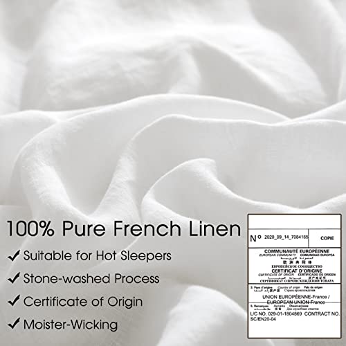 HYPREST Ultra Soft White Washed Flax Linen Queen Duvet Cover, Moisture-Absorbing & Durable