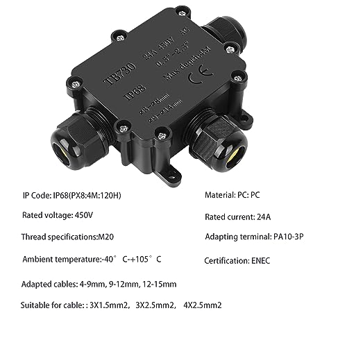 Fdg Outdoor Waterproof Ip68 Junction Box, 3-Way Plug Wire External Electrical Junction Box, Cable Connector Wire Diameter 4-14Mm #TOP5
