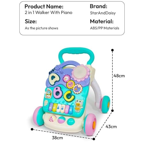 Image of Uonibaby by StarAndDaisy 2-in-1 Baby Multiactivity Push Walker with Piano for Infants & Toddler, Touch Senser, Educational Elements, Music and Stable & Safe Design -Green Pink