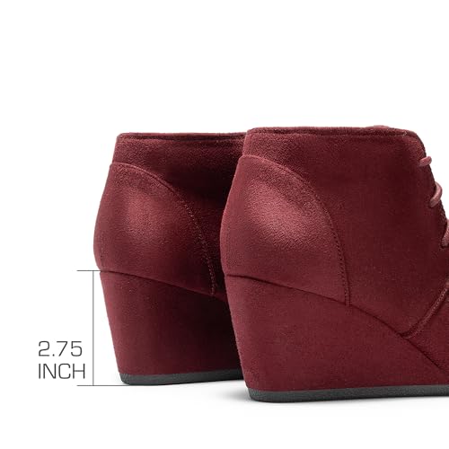 DREAM PAIRS TOMSON Women's Casual Fashion Outdoor Lace Up Low Wedge Heel Booties Shoes BURGUNDY 8 B(M) US