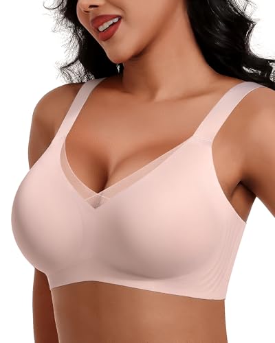 Image of HORISUN Seamless Mesh Lace Bras for Women No Underwire Wireless Bras with Support and Lift Full Coverage Deep V Bralettes