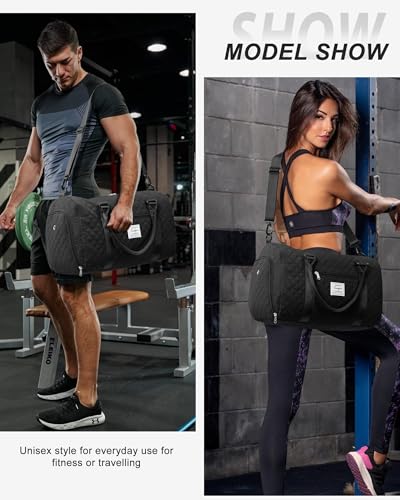 Image of Gym Duffle Bag for Women with Shoe Compartment Waterproof Travel Tote Bags Personal Item Carry On Weekender Overnight Bags with Toiletry Bag Swimming Yoga Bags Hospital Holdalls Black
