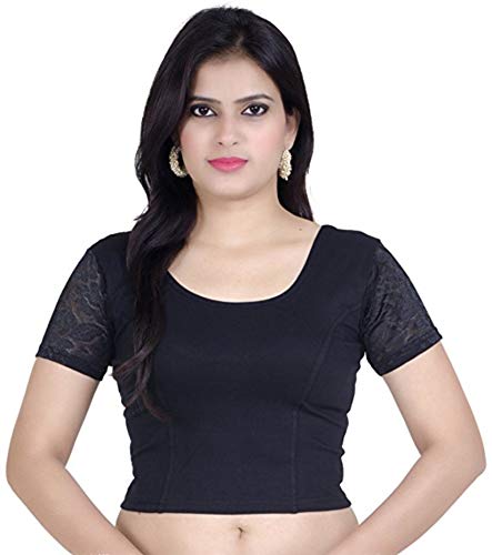 Image of Fressia Fabrics Women's Stretchable Readymade Saree Blouse Pack of 3-100black 117gold XXX