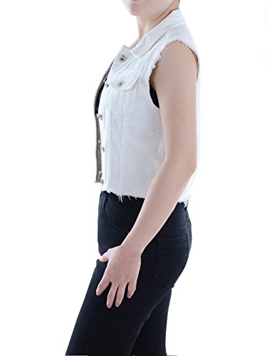 Anna-Kaci Women's Distressed Denim Sleeveless Pocketed Short Slim Fit Jean Jacket Vest,Off-White,Large #TOP2