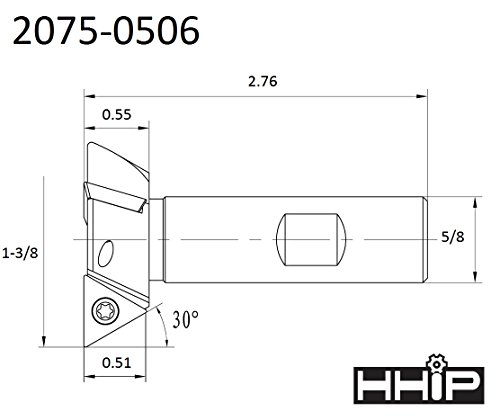 Hhip 2075-0506 3 Flute 60 Degree Indexable Dovetail Cutter, 1-3/8" X 5/8" Shank #TOP1