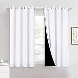 NICETOWN Cortinas Cortas para Ventanas -Cortina Aislant Térmico Frío Calor para Salon, 2 Piezas, 167 x 137 CM, Blanco