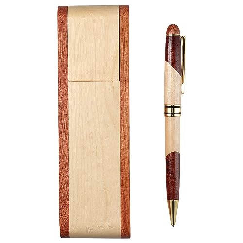 dohobby Conjunto de canetas esferográficas de madeira, vintage, para negócios, com porta-canetas esf
