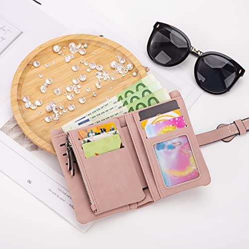 Purses for Women PU Leather Bifold Wallet with 12 Card Slots and Zipper Pocket Compact Card Holder Organize for Ladies Girl Pink - Image 5