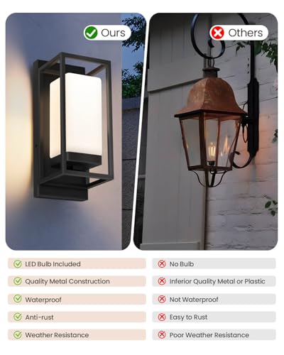 Image of SHIMR Modern Outdoor Wall Light, Black Outdoor Light Fixture with LED Bulb Included, E26 Base, Waterproof Exterior Sconce for Porch Garage Front Door