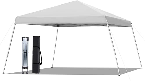 Tienda de campaña desplegable de 10 x 10 pies con pierna inclinada, refugio solar instantáneo al aire libre, color blanco, incluye 1 bolsa de