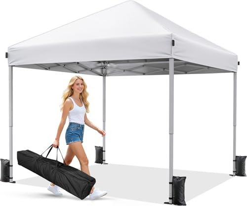 Driftalia Pop Up Gazebo 3m x 3m - Instant Setup Portable Gazebo with Carry bag, 4 Sandbags and 8 Stakes for Outdoor Events, Parties & Camping - White
