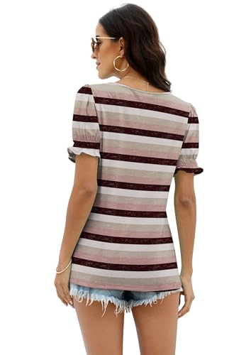 Image of WIHOLL Tops for Women Summer Casual Ruffle Trim Sleeve Square Neck T Shirts