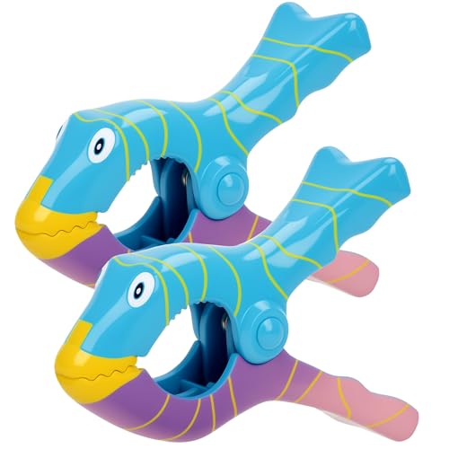 SHIDOW Beach Towel Clips, Jumbo Size Towel Clips for Beach Chairs Cruise Pool Patio or Daily Use Secure Hang Seal, Set of 2 (Clownfish)