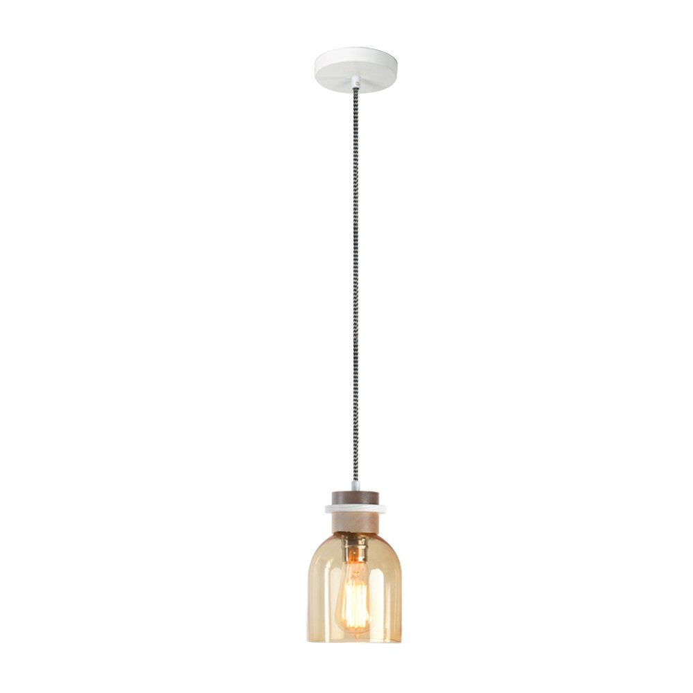 Lustre moderne en verre et bois pour éclairer un salon ou espace de vie