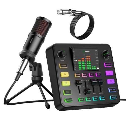 Podcast Equipment Bundle, Audio Mixer with Dynamic Microphone for PC, Gaming Equipment Set for...