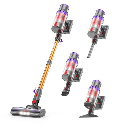 coovy SU7 Cordless Vacuum Cleaner, 580W/55Kpa/75Mins Vacuum Cleaners for Home, Stick Vacuum with LED Touch Screen, Wall Mount Charging, Anti-Tangle Brush for Hardwood Floor, Carpet, Pet Hair
