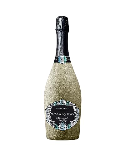SCAVI & RAY Prosecco DOC Spumante Glitzer Gold Bling Bling, extra trocken, fruchtig frischer Schaumwein aus Italien, 11% Vol. Alkohol, 0,75l - perfekt für festliche Anlässe oder als Geschenkidee