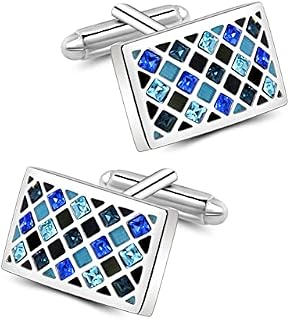 Crystal Cufflinks, Mr.Van Elegant Swarovski Crystal Cufflinks Classic Fashion Rectangle Glimmering Cuff Links Set for Men's Business Wedding Party with Gift Box Elegant Style