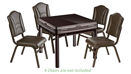 Tryho 宣和电动麻将桌 Dark Brown Walnut Simple Style 4-Legged Automatic Mahjong Table With 36Mm No-Numbers Tiles (Green+Blue) Hard Tabletop Cover Style All Style Fit No More Shuffling,More Rounds #TOP3