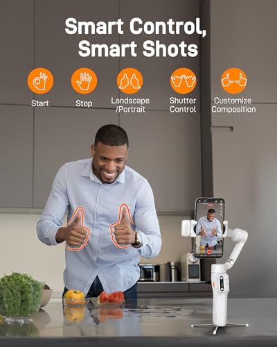 Image of hohem iSteady V3 Gimbal Stabilizer for iPhone & Android with AI Tracker | iSteady 8.0, Detachable Remote, 8 inch Extension Rod, Tripod, Magnetic Fill Light, AI Tracking, 13H Battery for Vlogs, White