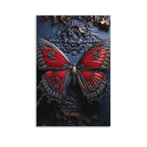 Toile murale papillon rouge decoration interieure salon chambre salle de bain 60x90