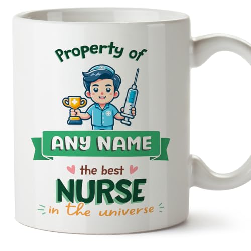 MUGFFINS Personalised Mug for Nurse Man - in English - Property of - Funny Custom Gift for Colleagues - Ceramic 11oz Mug