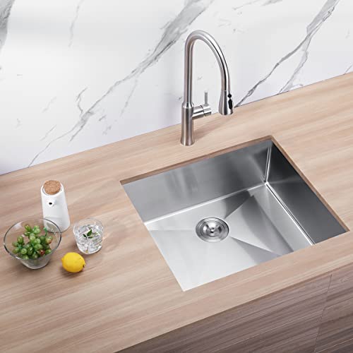 MELANSTAR Fregadero de cocina de acero inoxidable pulido satinado y acabado cepillado con colador de fregadero y rejilla inferior, 25 x 22 x 9 pulgadas