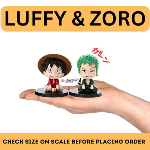 Image of Blue Aura Luffy Zoro Action Figure Set of 2 Height -7.5cm | Random Set of 2 | Multicolour PVC | Luffy - Zorro Smile