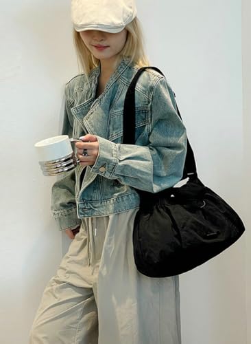 Women's Nylon Tote Bag Lightweight Shoulder Handbag Foldable Commuter College Crossbody Purse Satchel for Travel3