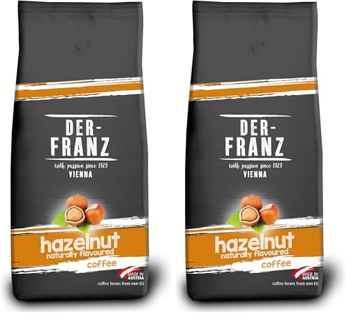 Der-Franz Café, Aromatizados con Avellana, Café mezcla de Arábica y Robusta granos enteros, 1000 g (Paquete de 2)