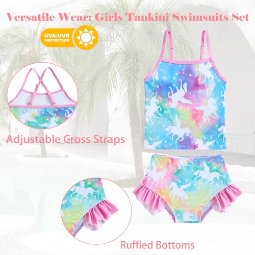 Image of Funnycokid Girls Swimsuit 3 Pieces Long Sleeve Rash Guard Set Tankini Bathing Suits Summer Kids Swimwear 3-10 Years