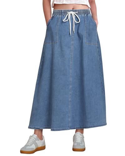 luvamia Denim Skirts for Women Trendy A Line Long Maxi