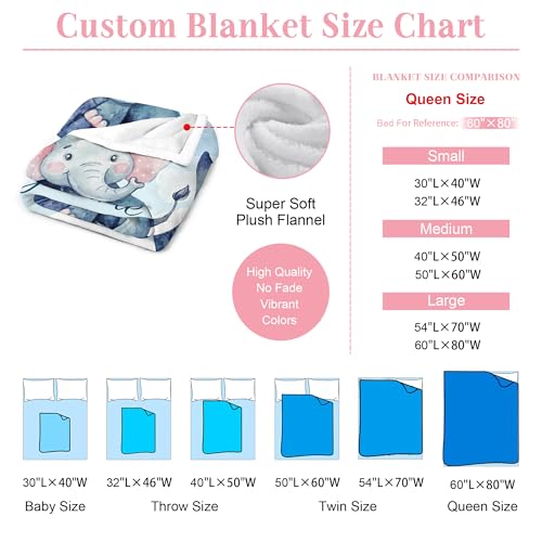 Image of Personalized Baby Blanket with Name, Custom Name Blanket for Kids Soft Flanne Blankets in Easter Personalized Baby Gifts for Infant Newborn Shower (Elephant)