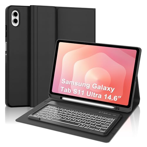 Image of KVAGO Keyboard Case for Samsung Galaxy Tab S11 Ultra 14.6 inch 2025 (SM-X930 /X936B), 7 Color Backlit,Magnetic Detachable Wireless Bluetooth Keyboard with S Pen Holder,Black