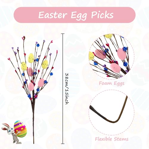 UArtlines-6Pcs-Artificial-Easter-Eggs-Picks-15inch-Spring-Easter-Egg-Stems-with-Colorful-Berries-Cute-Flowers-Easter-Floral-Picks-for-Spring-Holiday-Party-DIY-Crafts-Easter-Gifts UArtlines 6Pcs Artificial Easter Eggs Picks 15inch Spring Easter Egg Stems with Colorful Berries Cute Flowers Easter Floral Picks for Spring Holiday Party DIY Crafts Easter Gifts