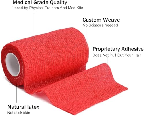 Image of A-Tape Breathable Self Adhesive Cohesive Bandage for Humans & Pets (Dogs, Cats, Birds) -Sports, Wrap, Athletic, Non Woven First Aid Medical, Wrist, Swelling (10 cm X 4.5 mtr) (Pack Of 2, Red)