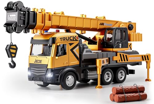 BLUEYAK Kids Toys for 3 4 5 6 7 Years Old Boys Die-cast Construction Toys Set w/Lights & Sounds 29IN Crane Arm Alloy Engineering Construction Vehicles Truck Toys Classics Crane Truck Model