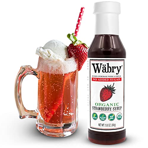 Image of Wabry Organic Strawberry Syrup No Added Sugar - 13.8oz (390g), Sweetened with Stevia & Erythritol, Natural Fruit Syrups for Drinks, Pancakes, Shaved Ice, Ice cream, Non-GMO, Dye-Free Snow Cone Syrup