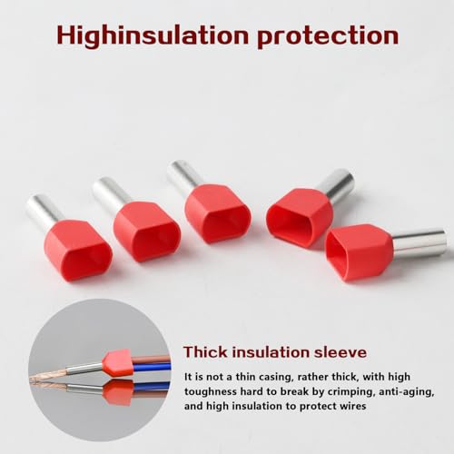 Aoyfuwell 100 Stück Aderendhülsen 10mm2,Twin Aderendhülsen 10mm² Doppelt Set,Kabelflächen für Kabelverbindungen,Doppel Rot Twin Zwilling Aderendhülsen Set Isoliert(10mm2x13mm)