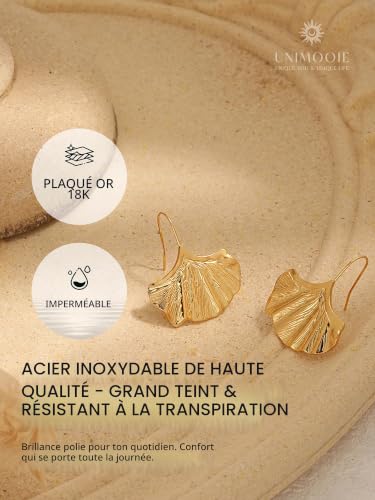 Unimooie Boucles dOreilles Feuille de Ginkgo Femme en Titane Résistant à lEau Design Minimaliste Cadeau Élégant/Saint Valentin/Anniversaire/Bijou Naturel Tendance – vue 2