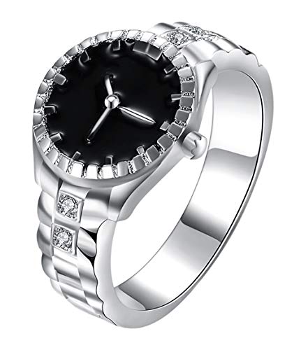 Cutesmile Fashion Jewelry 925 Sterling Silver Dial Analog Watch Creative Finger Ring Watch Good Gift (US 6)