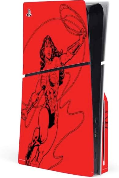 Skinit Decal Gaming Skin Compatible with PS5 Slim Disk Console - Officially Licensed DC Comics Wonder Woman Ready to Fight Design