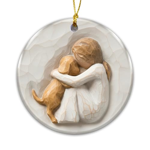 MagicArtCanvas Girl Hugging Dog Memorial Ornament
