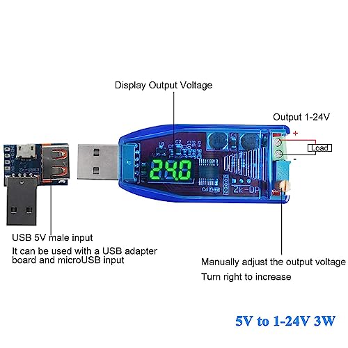 2 unidades de convertidores de CC CC USB Buck Boost Converter Regulador de Voltaje Regulador de Voltaje Módulo Step Up Step Up, 5 V a 3,3 V 9 V 12 V 24 V, pantalla de luz roja y verde