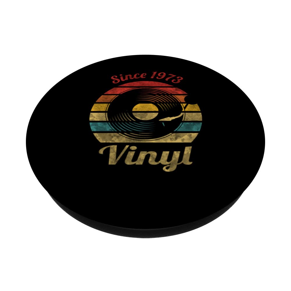 Since 1973 Vinyl Retro Record Vintage Music PopSockets Swappable PopGrip, Black - Image 2