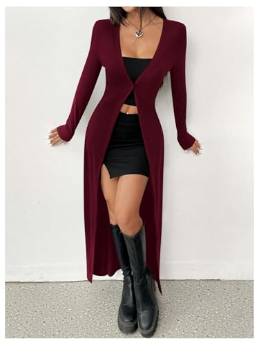 Image of GORGLITTER Women's Goth Long Cardigan Button Up Light Weight Long Sleeve V Neck Fitted Sweater Tops Gothic Clothes